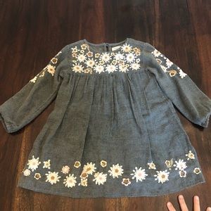 Zara Toddler gray embroidered floral dress